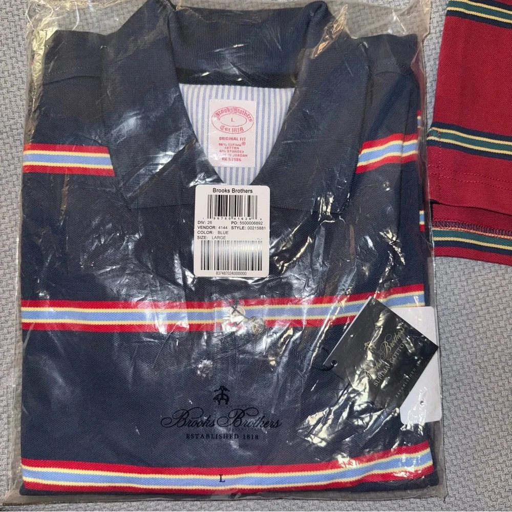 Brooks Brothers 2 shirt bundle- maroon Polo with Green/Navy Stripes & Navy polo